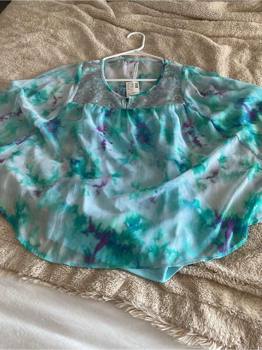 Justice Teal Aqua Sequin Chiffon Blouse